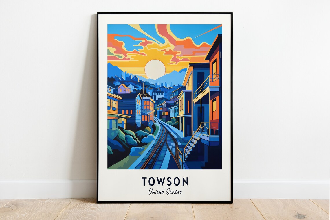 Towson Streetcar Tracks Sunset Neighborhood Street View Travel Poster