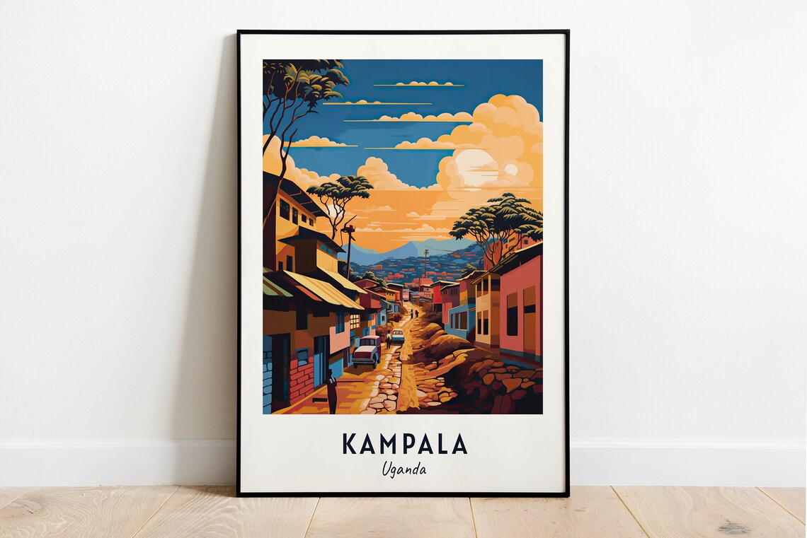 Kampala Uganda Colorful Hillside Street Scene African Travel Poster