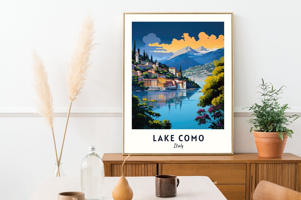 Lake Como Golden Sunset Lakeside Village Scenic Italy Travel Poster - Image 2