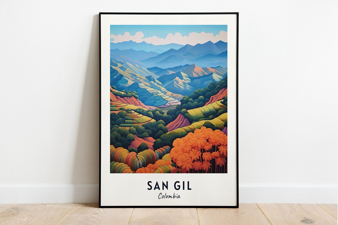 San Gil Colombia Terraced Mountain Valley Autumn Colors Travel Poster