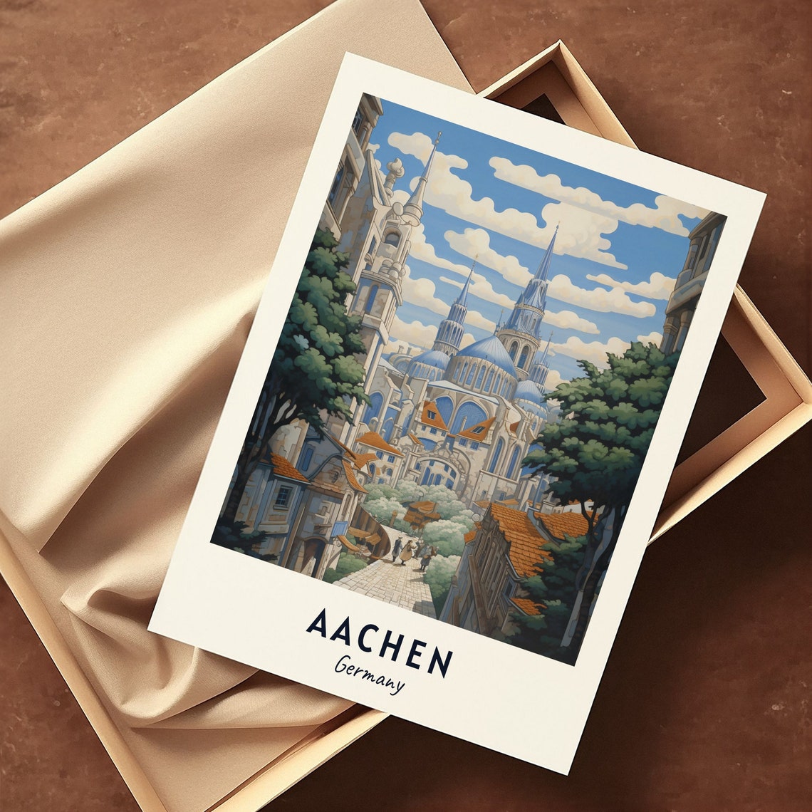 Aachen Germany Cathedral Domes Spires Lane Vintage Travel Poster - Image 3