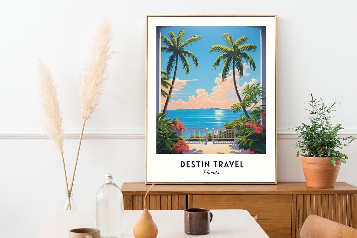 Destin Florida Tropical Terrace Gate Ocean View Sunny Day Poster - Image 2