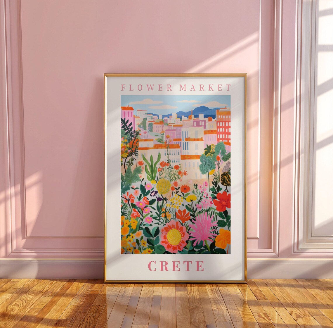 Crete Flower Market Travel Poster, Floral Illustration - Image 3