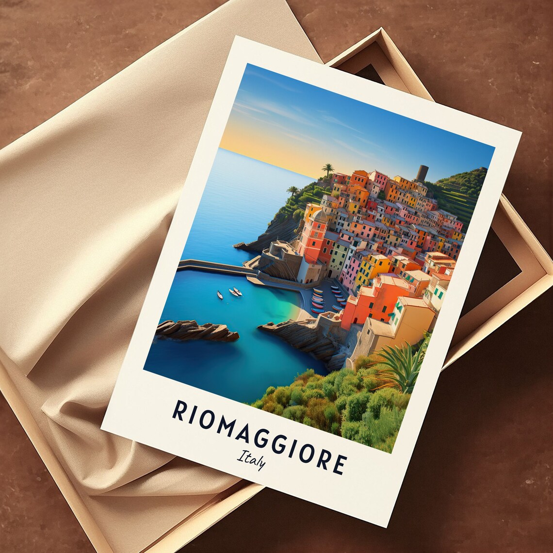 Riomaggiore Italy Cinque Terre Cliffside Village Sunset Travel Poster - Image 3