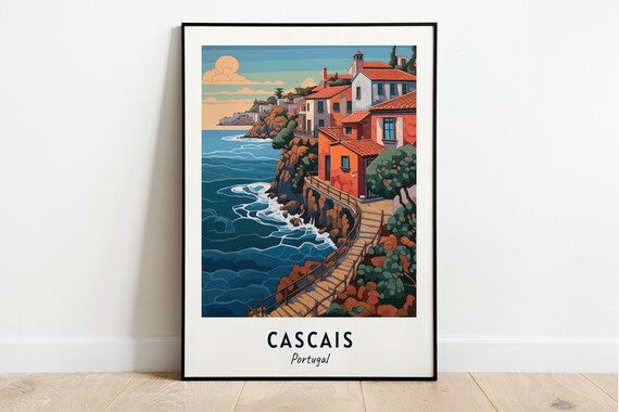Cascais Portugal Coastal Cliff Walk Sunset Travel Poster Artwork