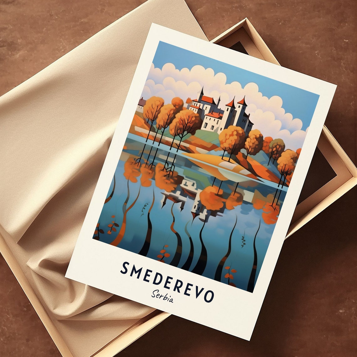 Smederevo Fortress Autumn Trees Lake Reflection Travel Poster - Image 3