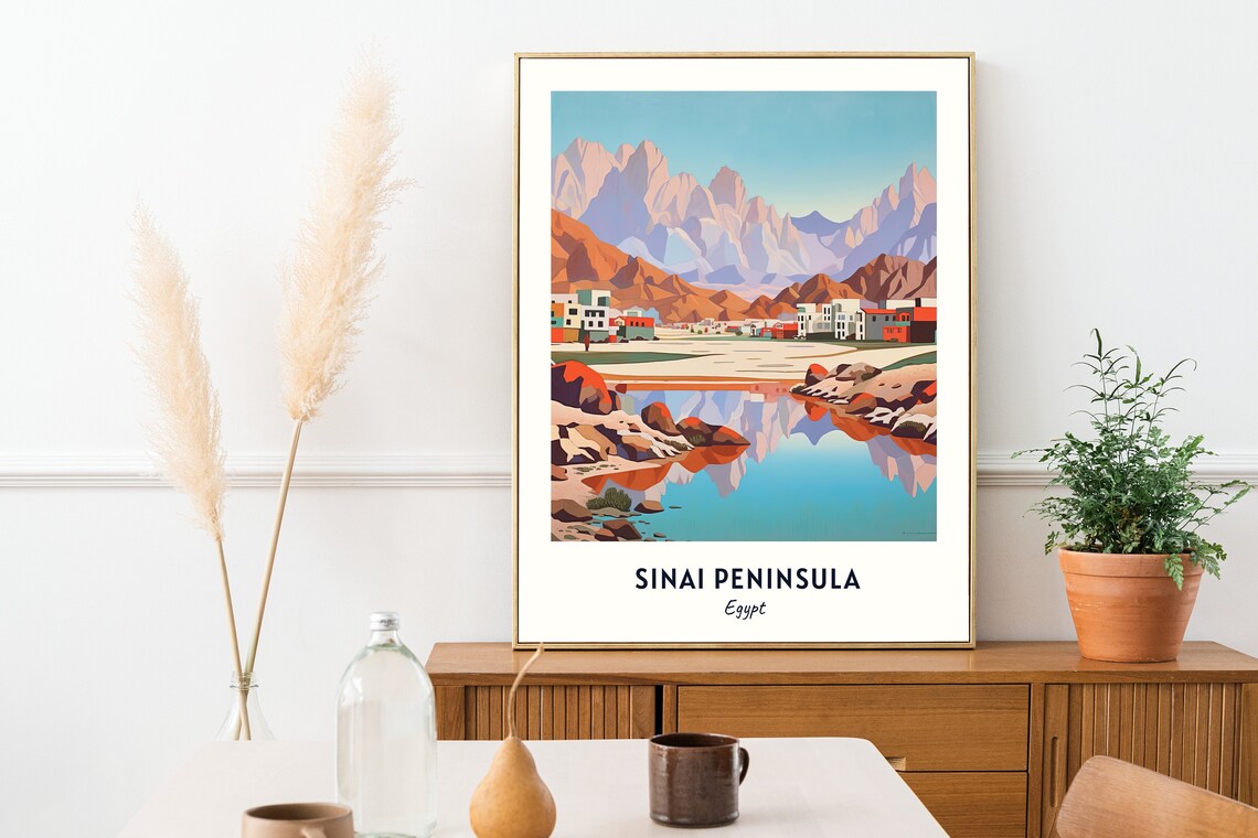 Sinai Peninsula Egypt Mountain Lake Reflection Travel Poster - Image 2