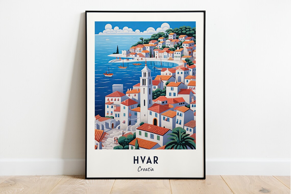 Hvar Town Travel Print Wall Art Hvar Croatia City Print Hvar Town Travel Gift Hvar Town Poster Travel Gift Wall Art