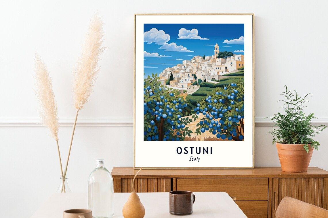 Ostuni Italy White Hilltop Town Puglia Vintage Travel Poster - Image 2