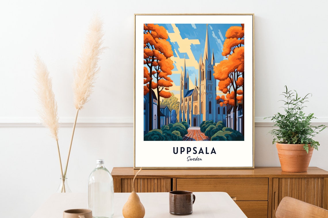 Uppsala Cathedral Spires Framed by Orange Trees in Sweden Poster - Image 2