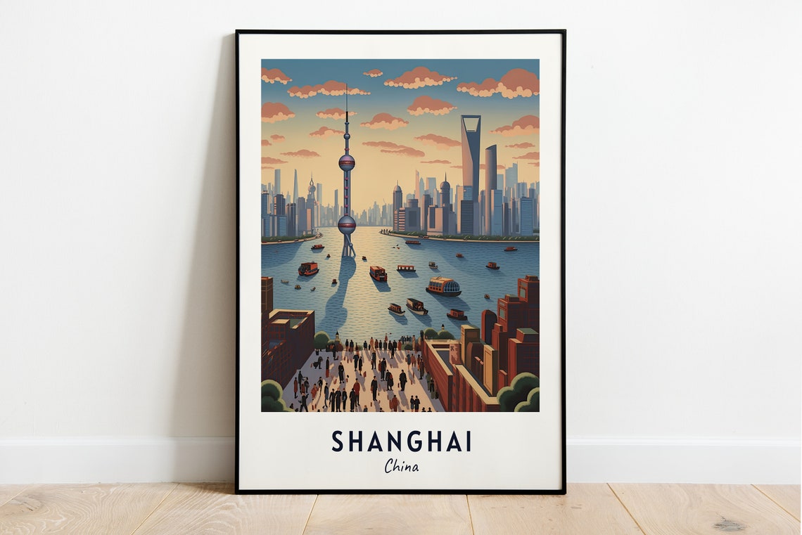 Shanghai China The Bund Skyline With Oriental Pearl Tower Poster