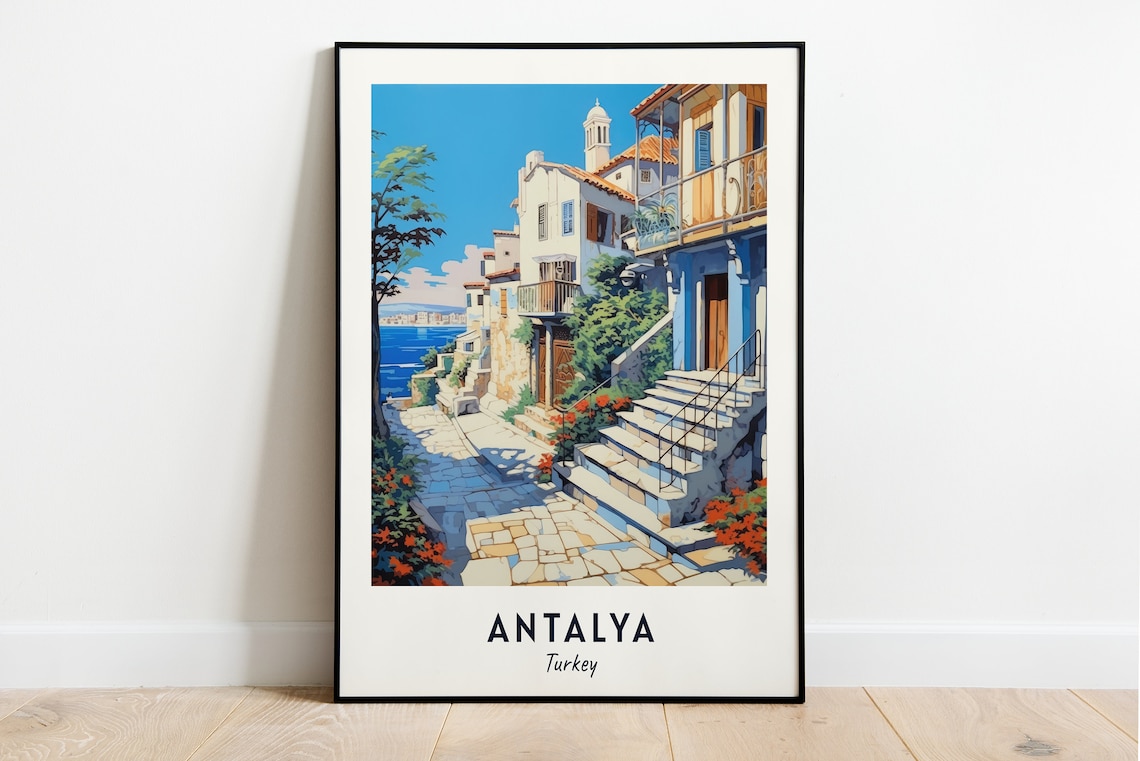 Antalya Kaleici Old Town Sea View Turkey Heritage Travel Poster