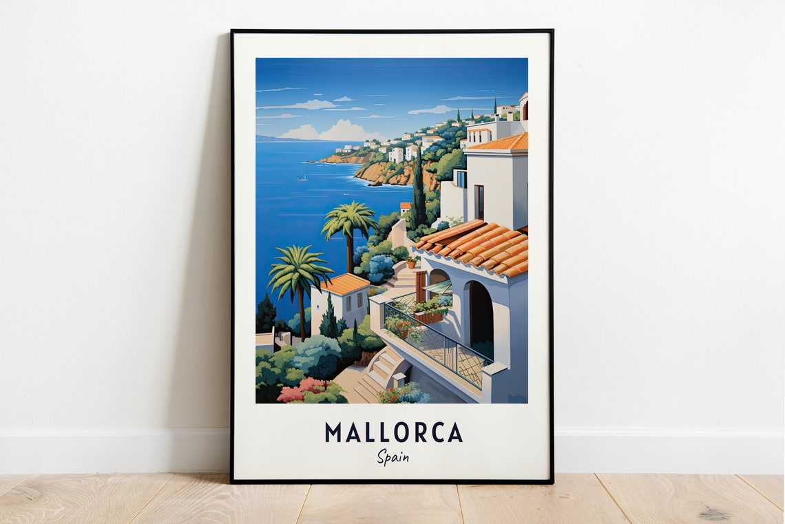 Mallorca Spain Mediterranean Villa Terrace Overlooking Sea Poster