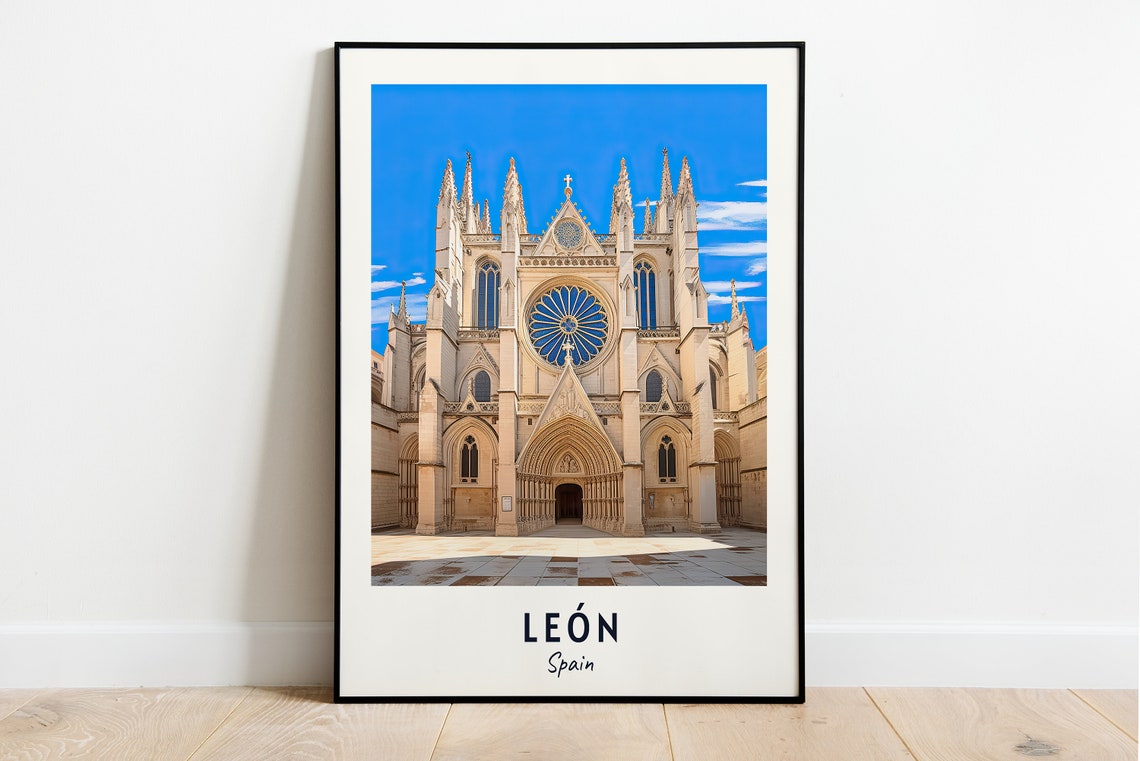 León Spain Gothic Cathedral Rose Window Historic Landmark Poster