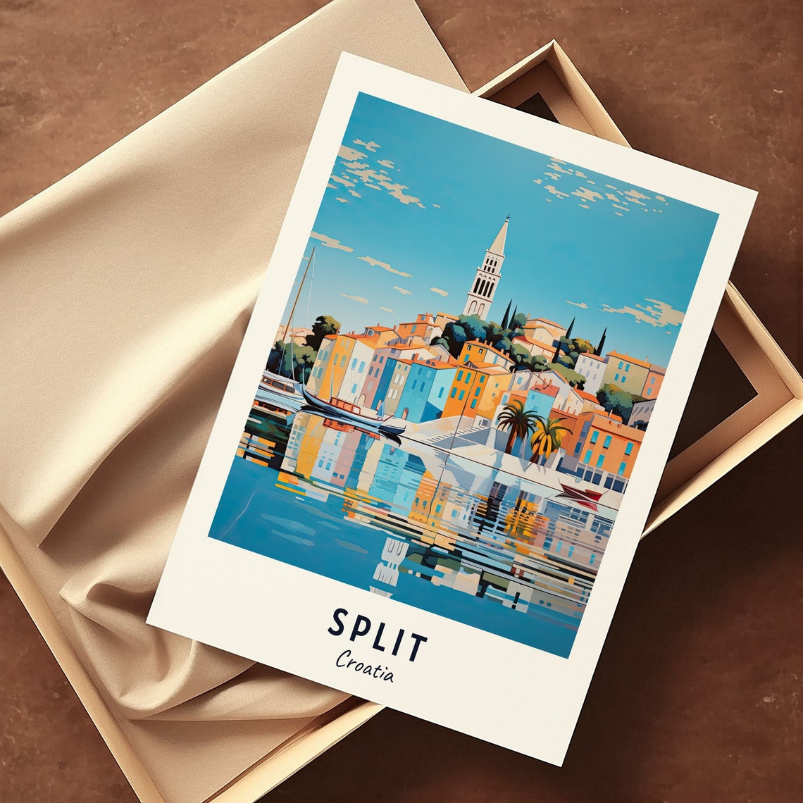 Split Waterfront Colorful Houses Mirror Reflections Travel Poster - Image 3