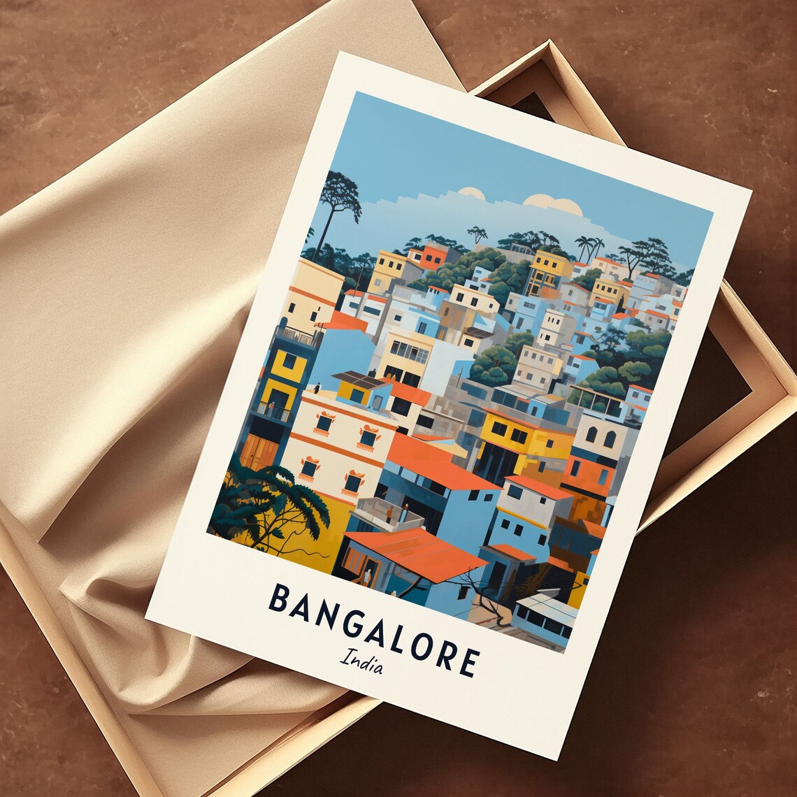 Bangalore Colorful Hillside Houses Cityscape India Travel Poster - Image 3