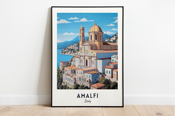 Amalfi Italy Cathedral Dome Coastal View Scenic Travel Poster