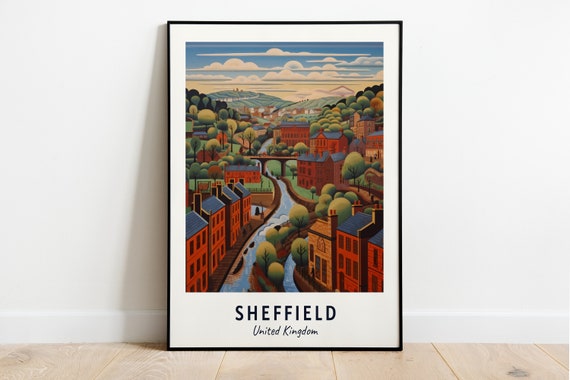Sheffield United Kingdom Travel Poster, City Print