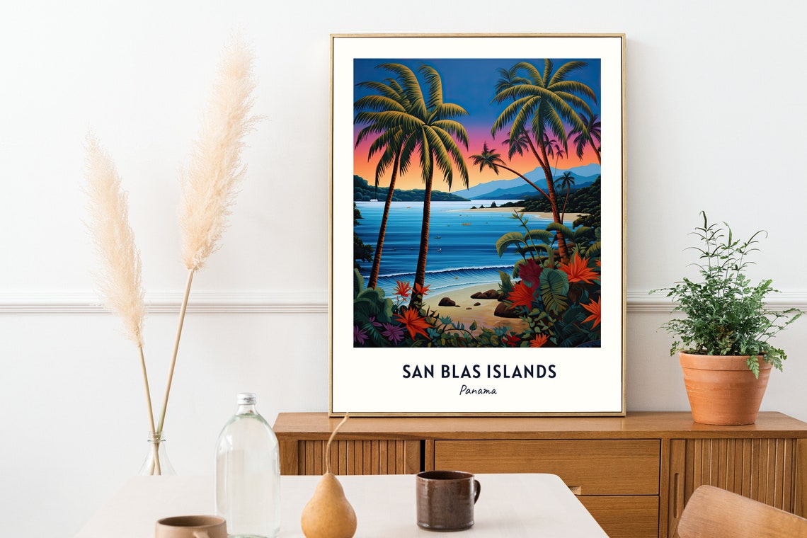 San Blas Islands Panama Sunset Palms Tropical Beach Travel Poster - Image 2