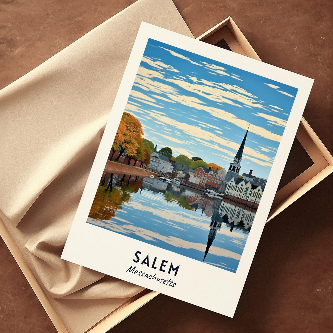 Salem Massachusetts Waterfront Steeple Reflection Travel Poster - Image 3
