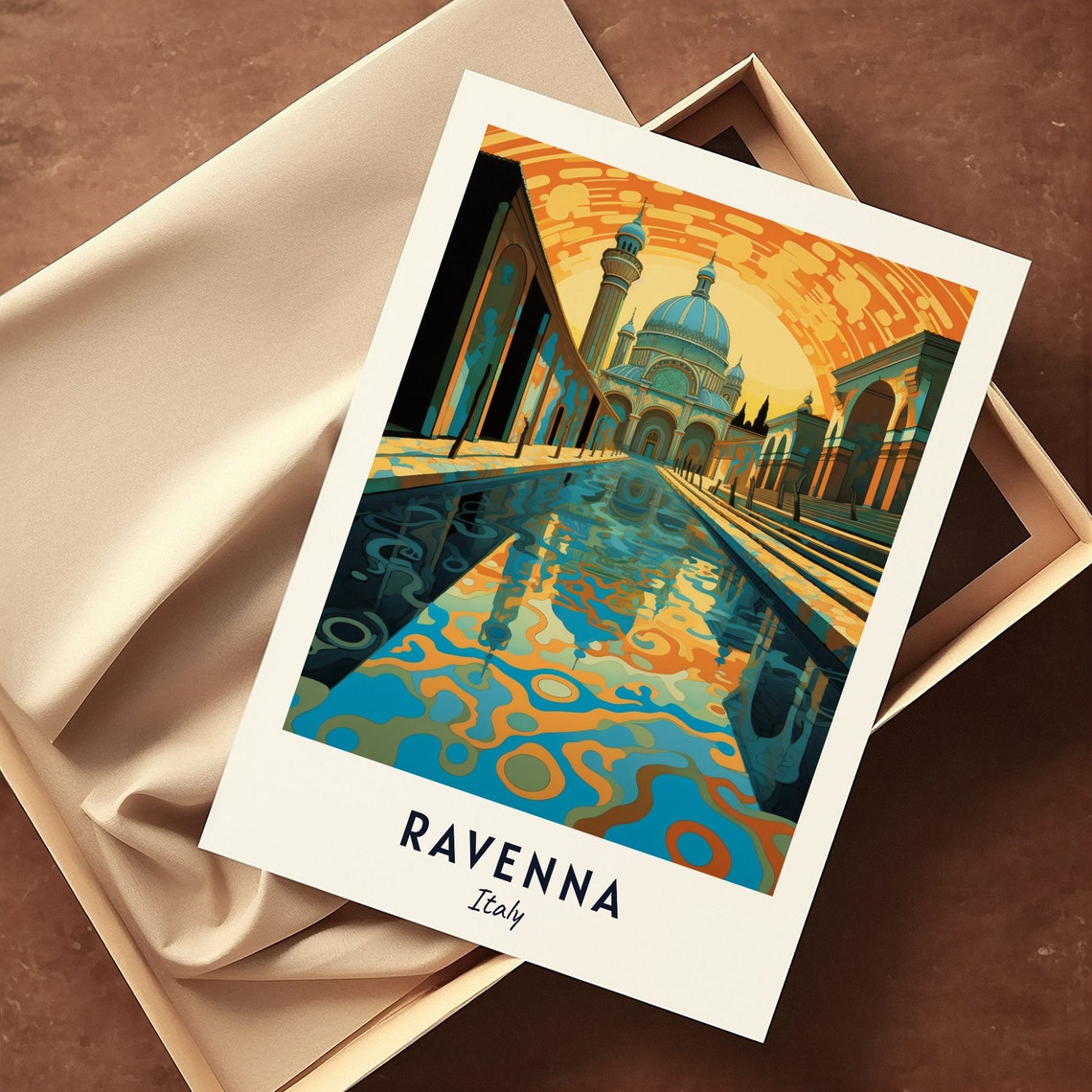 Ravenna Byzantine Dome Canal Sunset Reflection Travel Poster - Image 3