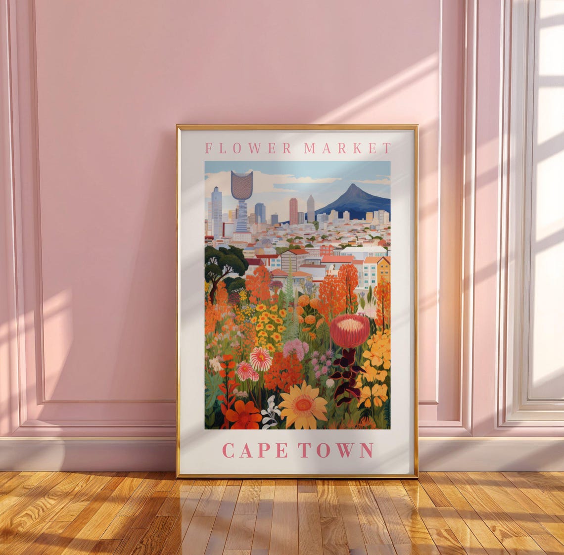 Cape Town Flower Market Protea Bloom City Skyline Travel Poster - Image 3