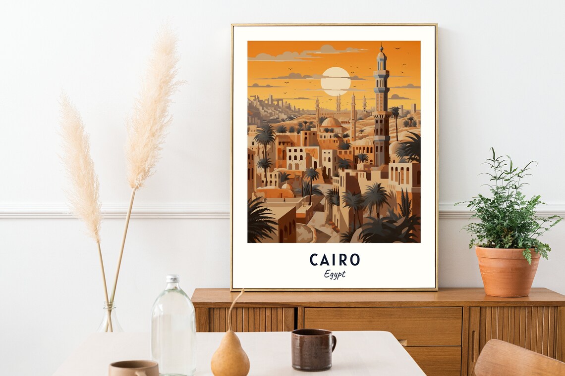 Cairo Old Town Minarets Domes Sunset Palm Trees Travel Poster - Image 2