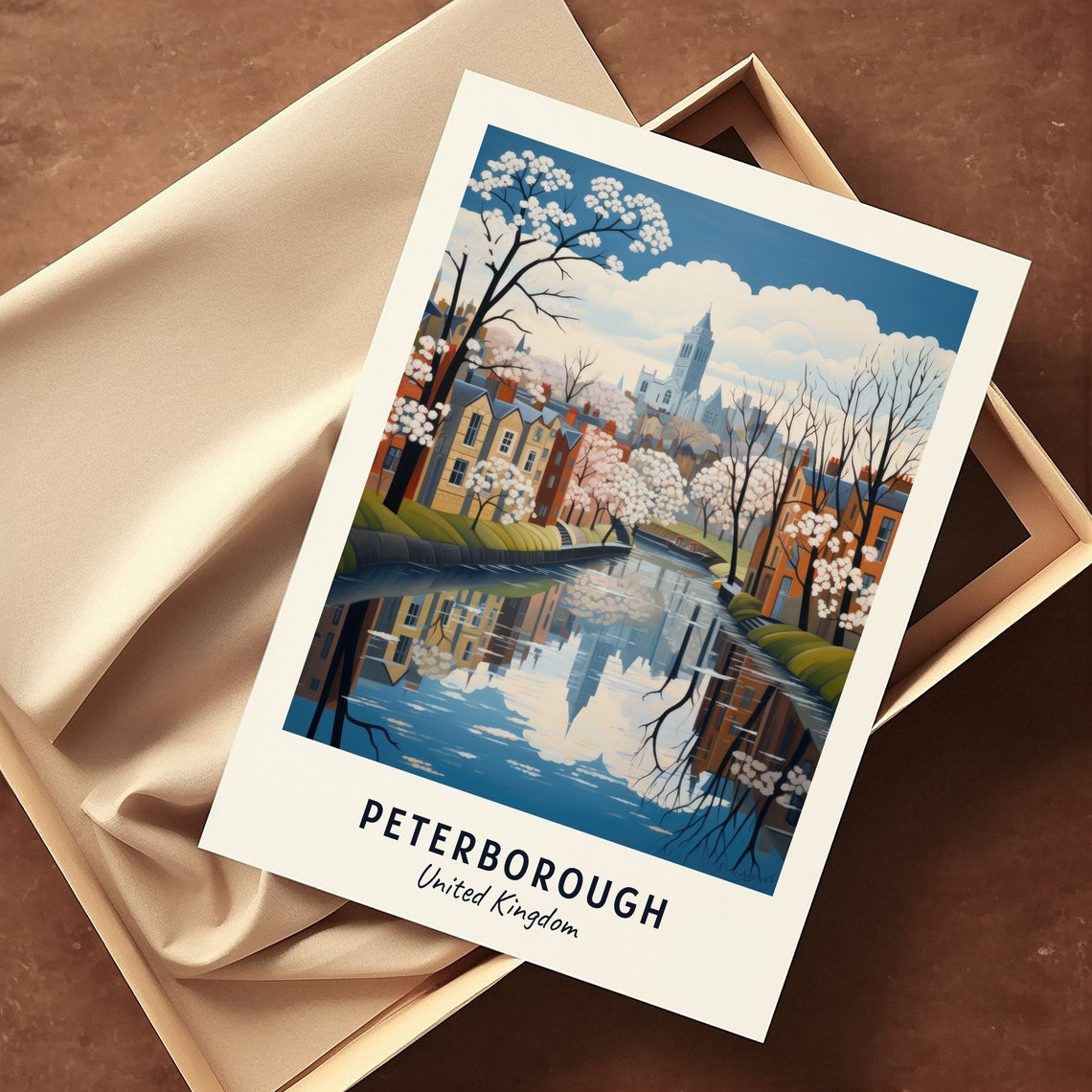Peterborough England River Cathedral Spring Blossom Travel Poster - Image 3