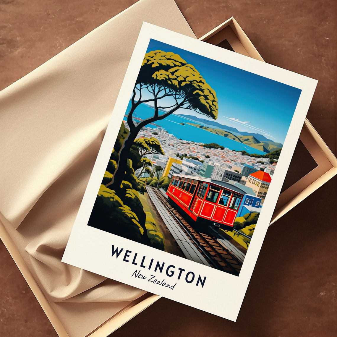Wellington Cable Car Overlooking the Harbor New Zealand Travel Poster - Image 3