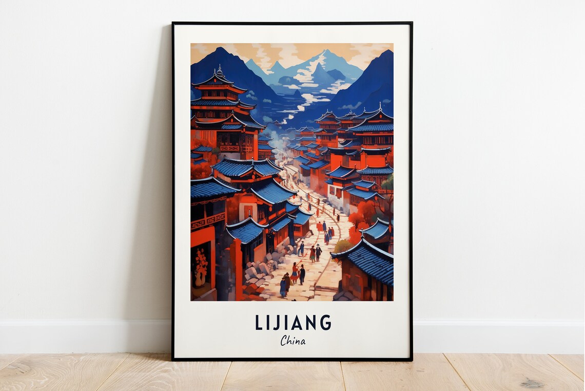 Lijiang Old Town China Lantern Lit Mountain Street View Poster
