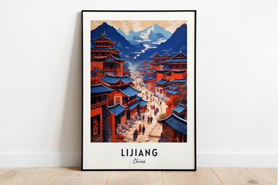 Lijiang Old Town China Lantern Lit Mountain Street View Poster