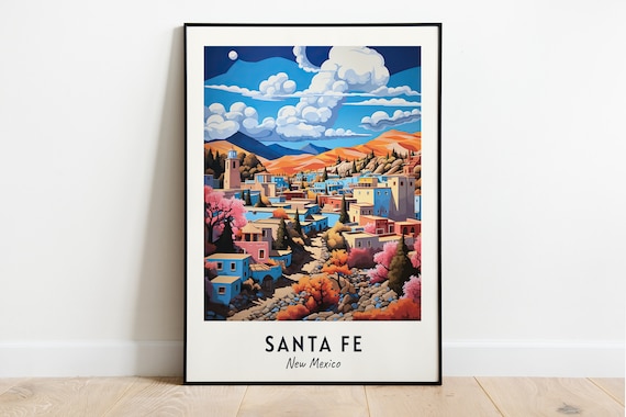 Santa Fe New Mexico Desert Hillside Colorful Pueblo Town Poster