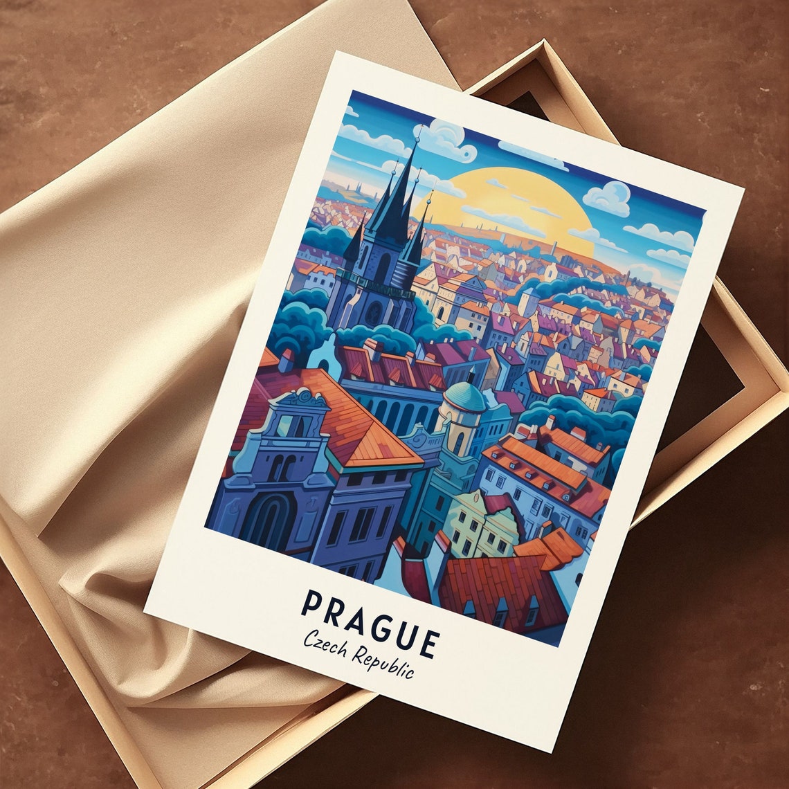 Prague Sunset Panorama of Red Rooftops in Czech Republic Poster - Image 3