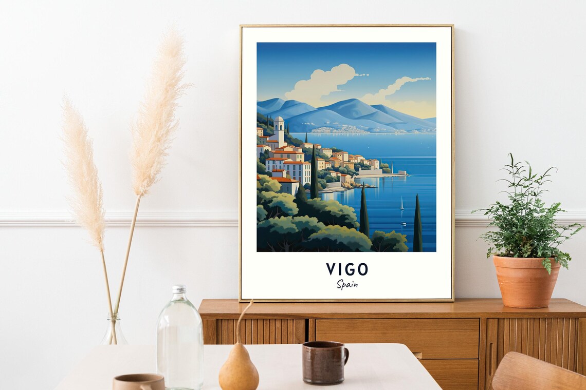 Vigo Spain Bay Mountains Coastal Town Galicia Vintage Travel Poster - Image 2