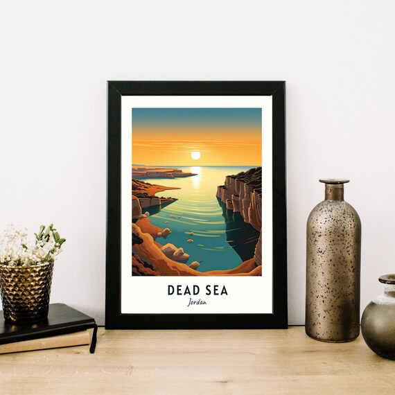 Sunset over the Calm Golden Waters of the Dead Sea Jordan Poster