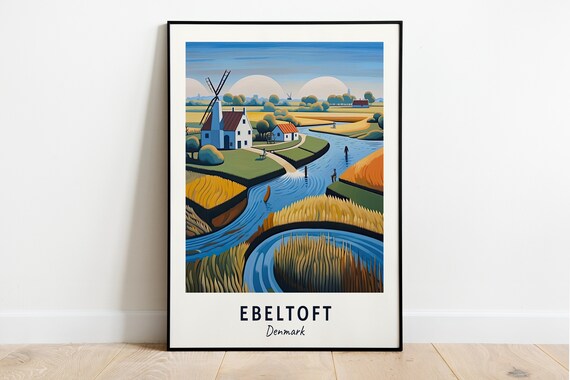 Ebeltoft Windmill Beside a Winding River in Rural Denmark Poster