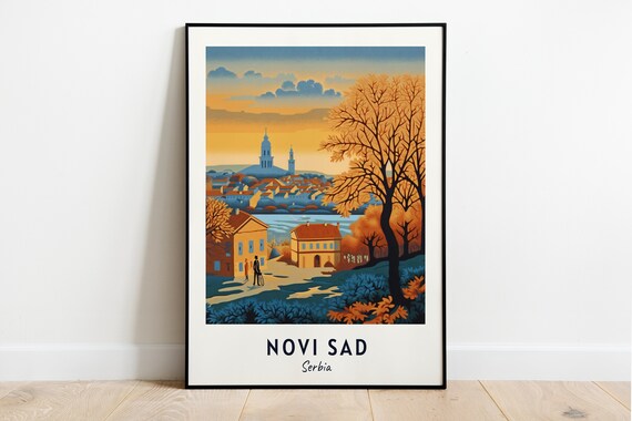 Novi Sad Serbia Riverside Fortress Autumn Sunset Hills Travel Poster