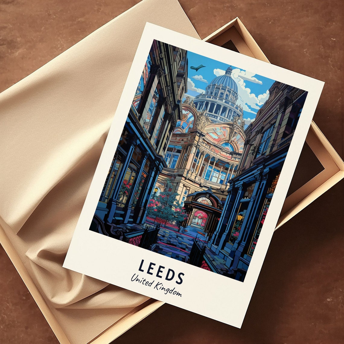 Leeds United Kingdom Victorian Glass Arcade Interior Travel Poster - Image 3