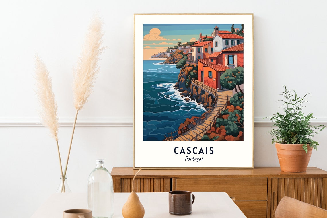 Cascais Portugal Coastal Cliff Walk Sunset Travel Poster Artwork - Image 2
