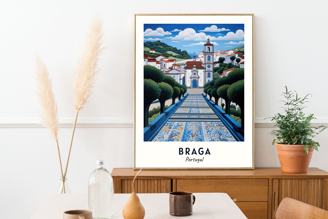 Braga Portugal Church Tiled Staircase Travel Poster Keepsake Art - Image 2