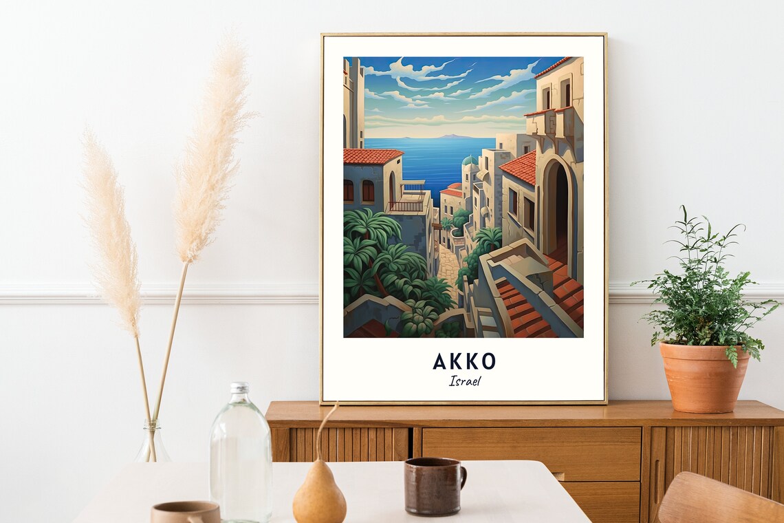 Akko Israel Old City Stone Buildings Sea View Historic Travel Poster - Image 2