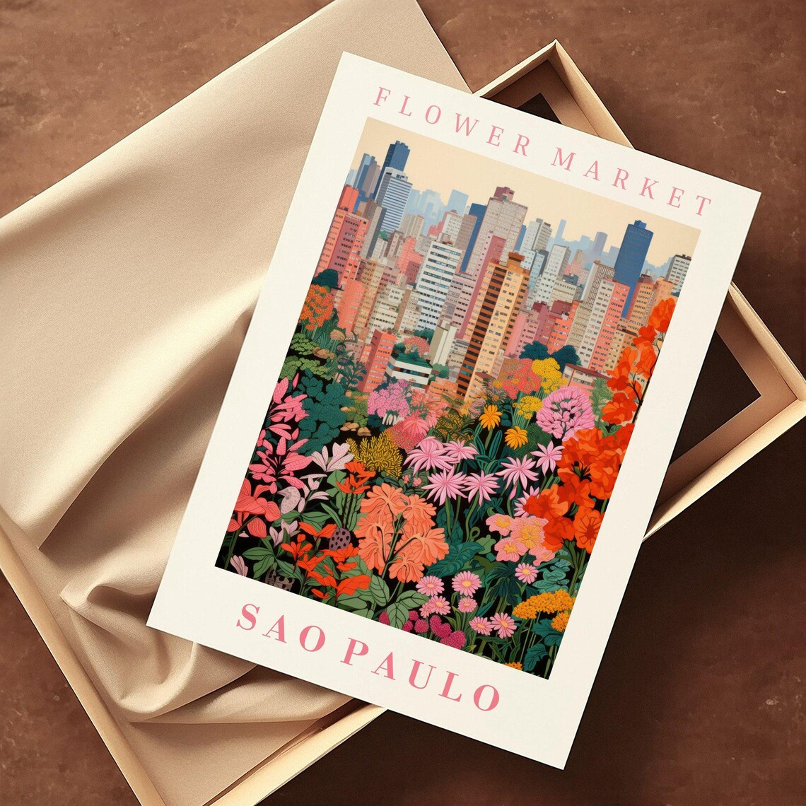 Sao Paulo Flower Market Skyscraper Skyline Floral Night Poster - Image 2