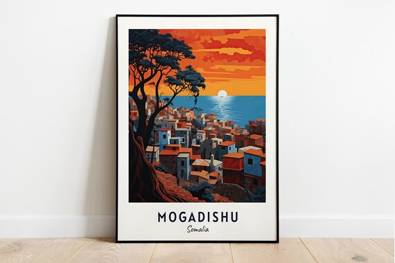 Mogadishu Somalia Coastal Town Sunset Seascape Travel Poster