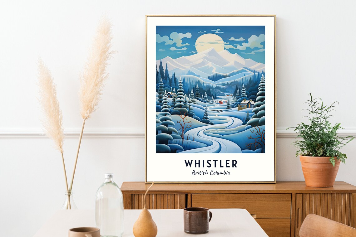 Whistler British Columbia Moonlit Snowy Mountain Valley Night Poster - Image 2