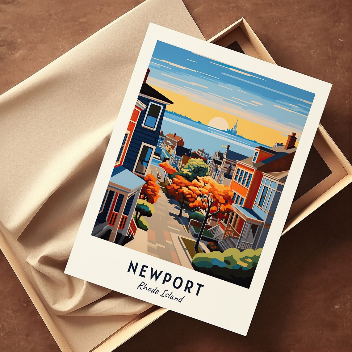 Newport Rhode Island Harbor Street Sunset View Travel Poster - Image 2