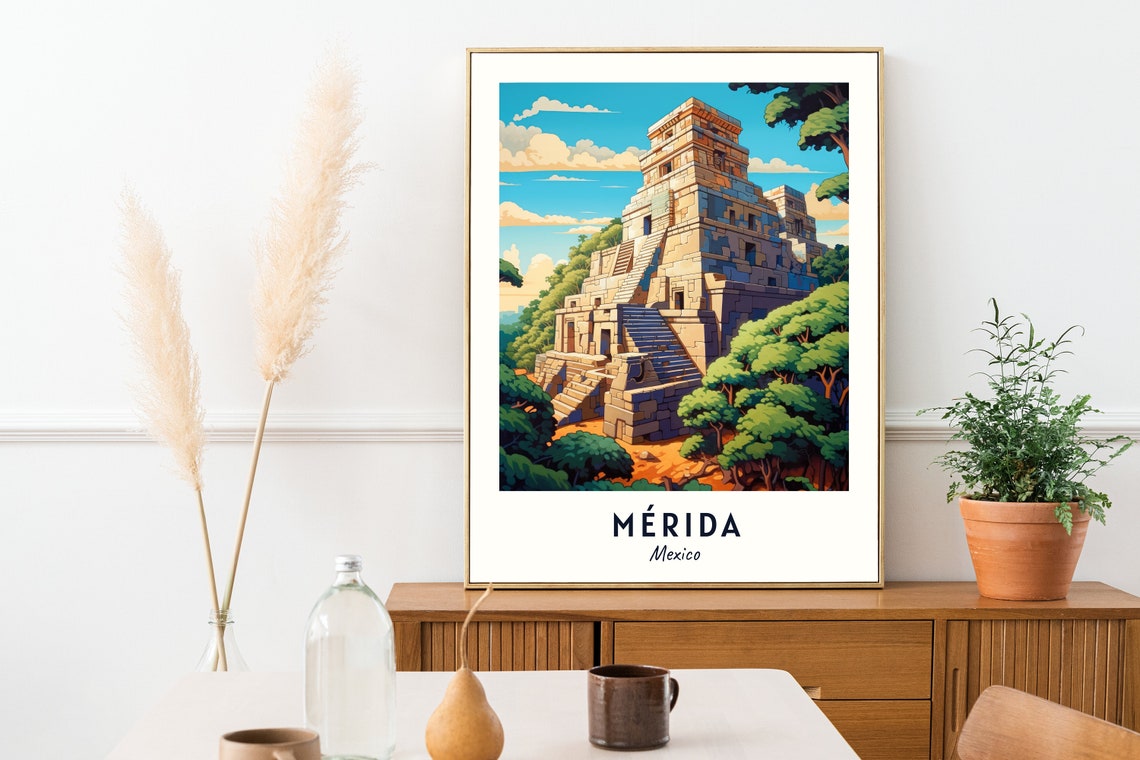 Uxmal Mayan Step Pyramid Jungle Ruins Merida Mexico Travel Poster - Image 2