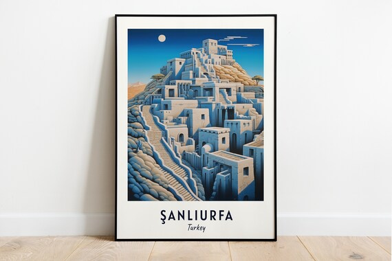 Sanliurfa Ancient Stone Citadel Hill Moon Turkey Travel Poster