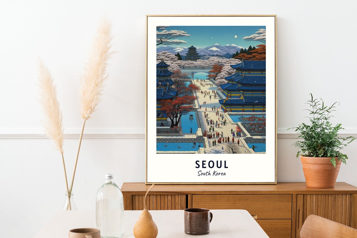 Seoul South Korea Palace Avenue Winter Travel Poster Artwork - Image 2