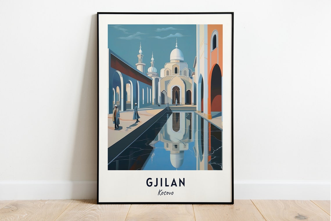 Gjilan Kosovo White Domed Mosque Courtyard With Pool Reflection Poster