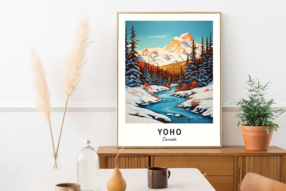 Yoho Canada Snowy Rocky Mountain River Valley Pine Forest Poster - Image 2
